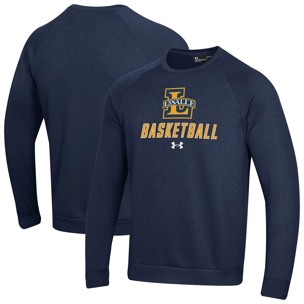 Men's Under Armour Navy La Salle Explorers Raglan Basketball Rival Fleece Pullover Sweatshirt