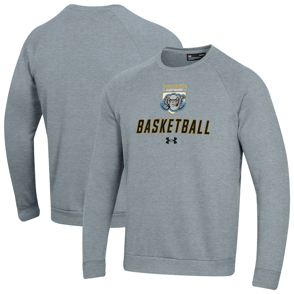 Men's Under Armour Gray Purdue Fort Wayne Mastodons Raglan Basketball Rival Fleece Pullover Sweatshirt