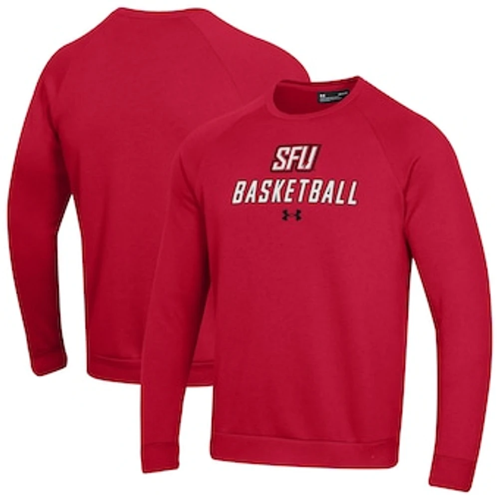 Men's Under Armour Red Saint Francis Flash Raglan Basketball Rival Fleece Pullover Sweatshirt