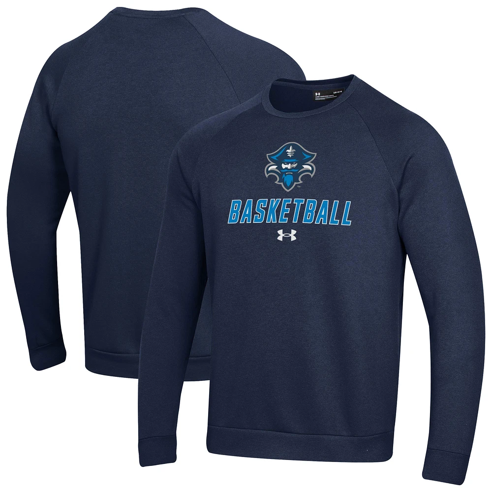 Men's Under Armour Navy New Orleans Privateers Raglan Basketball Rival Fleece Pullover Sweatshirt