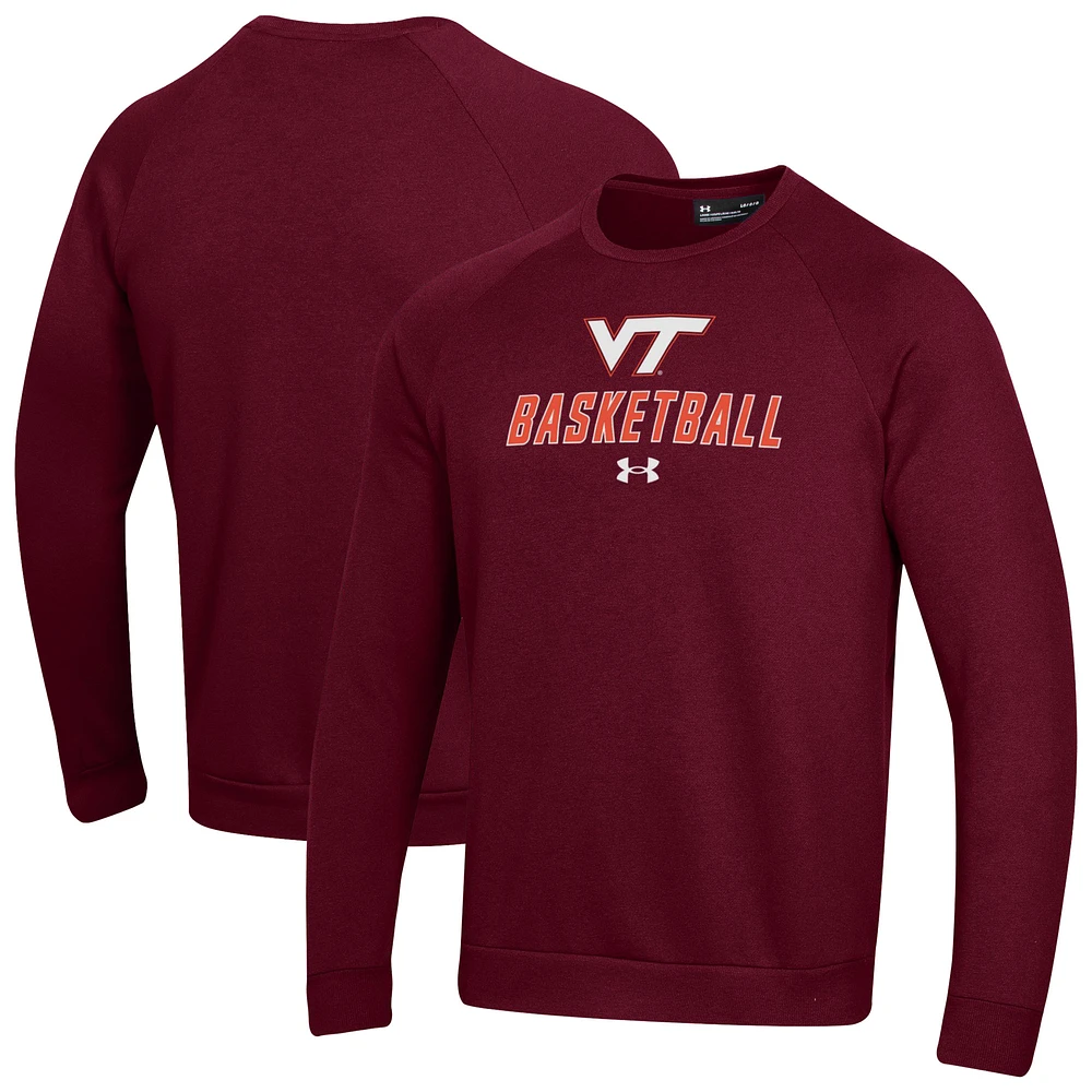 Men's Under Armour Maroon Virginia Tech Hokies Raglan Basketball Rival Fleece Pullover Sweatshirt