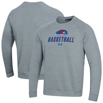 Men's Under Armour  Gray UMass Lowell River Hawks Raglan Basketball Rival Fleece Pullover Sweatshirt