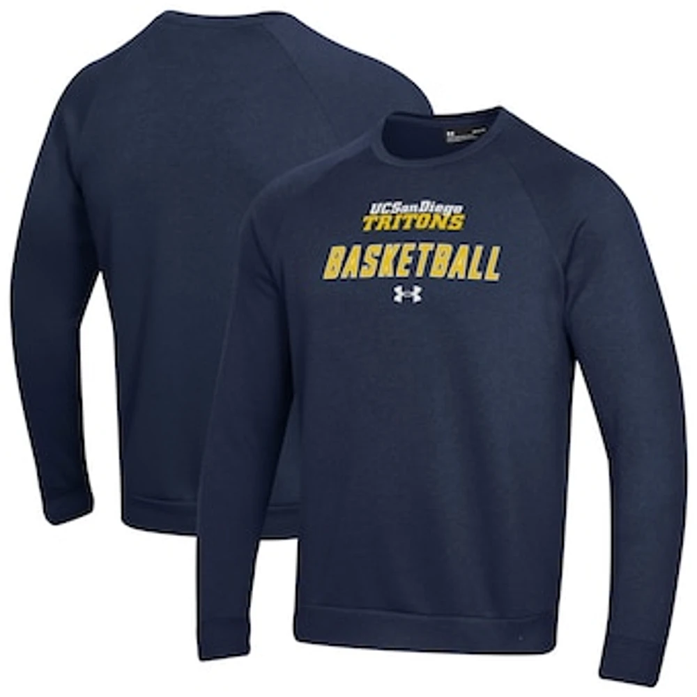 Men's Under Armour Navy UC San Diego Tritons Raglan Basketball Rival Fleece Pullover Sweatshirt