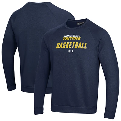 Men's Under Armour Navy UC San Diego Tritons Raglan Basketball Rival Fleece Pullover Sweatshirt