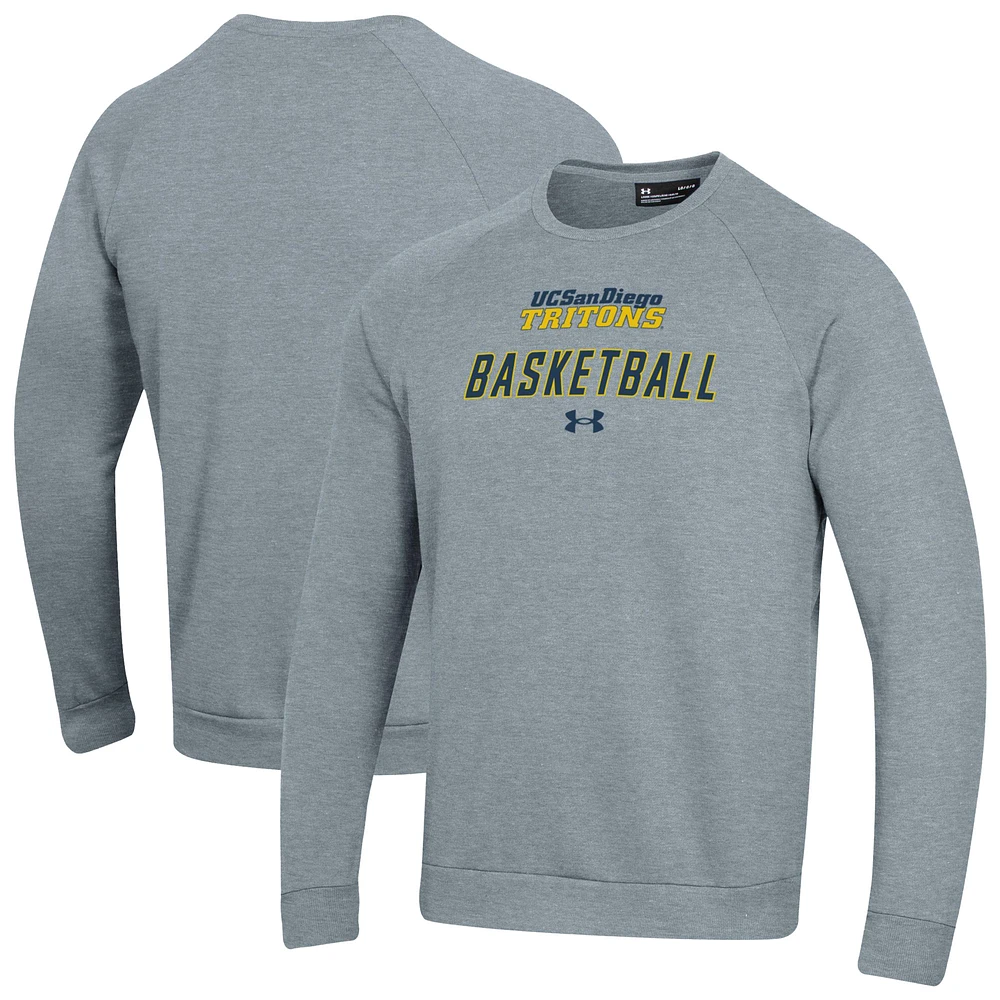 Men's Under Armour Gray UC San Diego Tritons Raglan Basketball Rival Fleece Pullover Sweatshirt