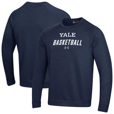 Men's Under Armour Navy Yale Bulldogs Raglan Basketball Rival Fleece Pullover Sweatshirt
