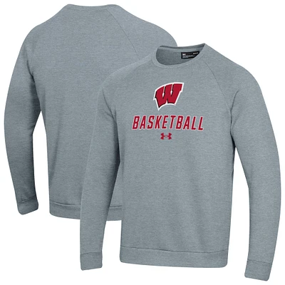 Men's Under Armour Gray Wisconsin Badgers Raglan Basketball Rival Fleece Pullover Sweatshirt