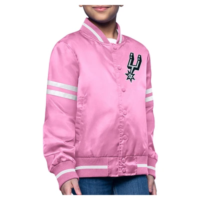 Youth Starter Pink San Antonio Spurs Printed Logo Varsity Satin Full-Snap Jacket