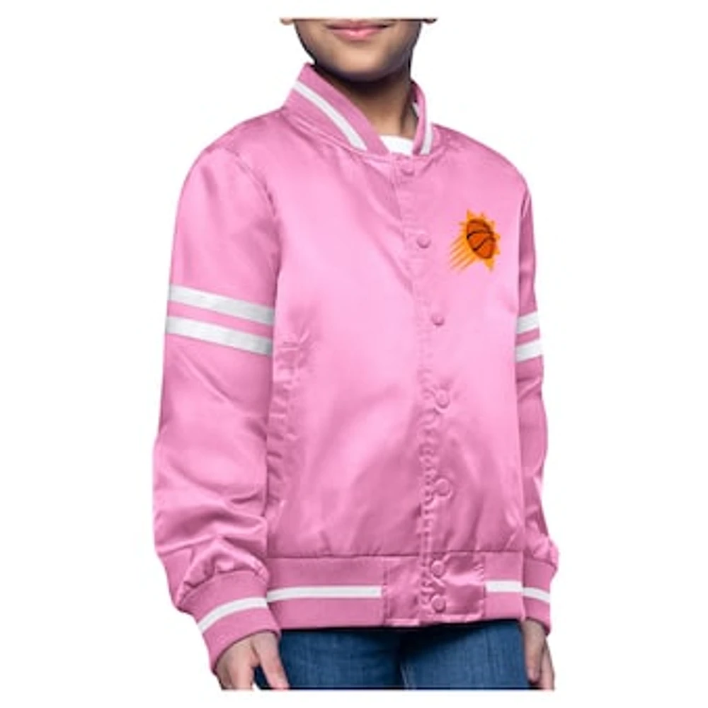 Youth Starter Pink Phoenix Suns Printed Logo Varsity Satin Full-Snap Jacket