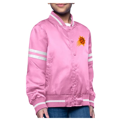 Youth Starter Pink Phoenix Suns Printed Logo Varsity Satin Full-Snap Jacket