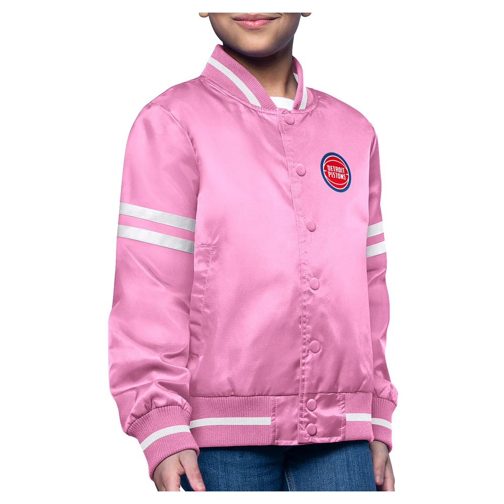 Youth Starter Pink Detroit Pistons Printed Logo Varsity Satin Full-Snap Jacket