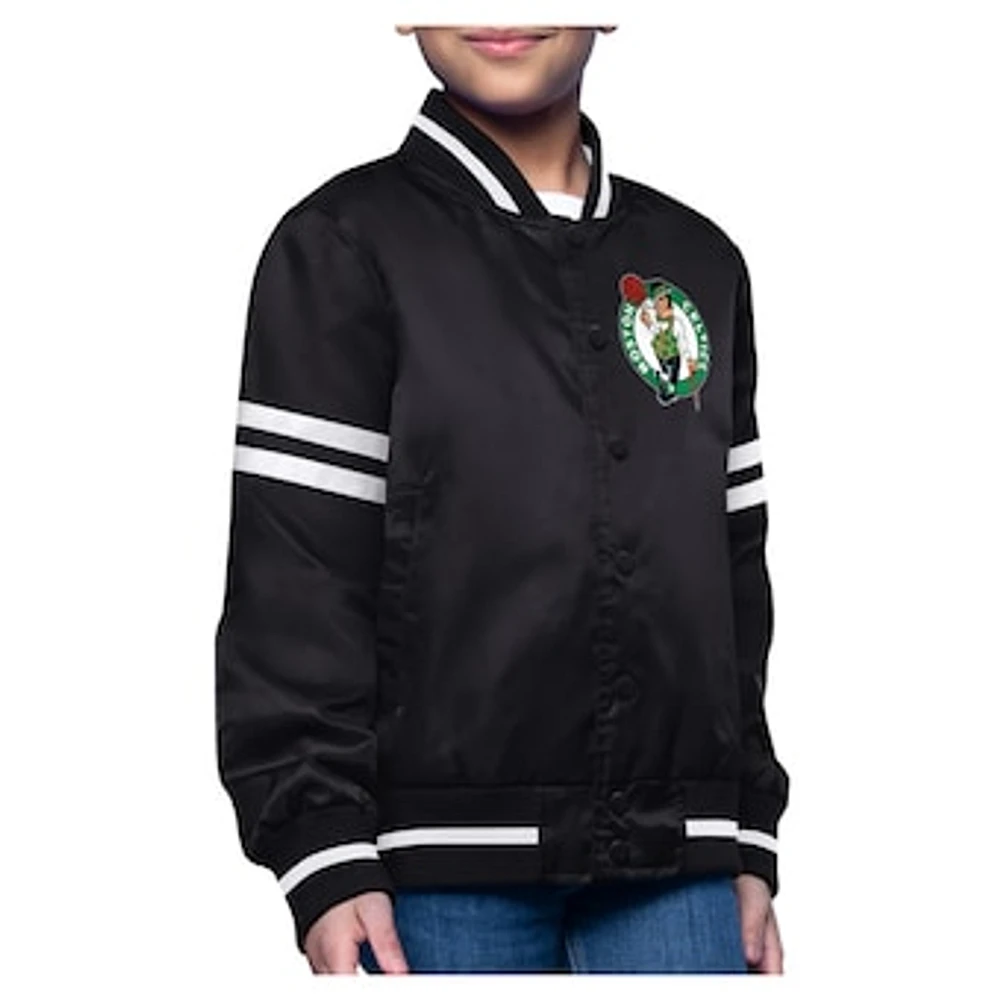 Youth Starter Black Boston Celtics Printed Logo Varsity Satin Full-Snap Jacket