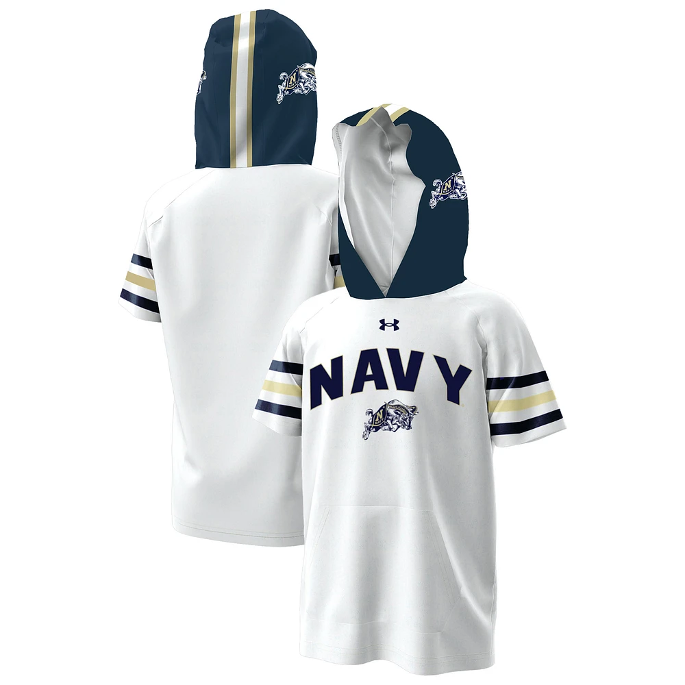 Youth Under Armour White Navy Midshipmen ArmourFuse Jersey Raglan Hooded T-Shirt