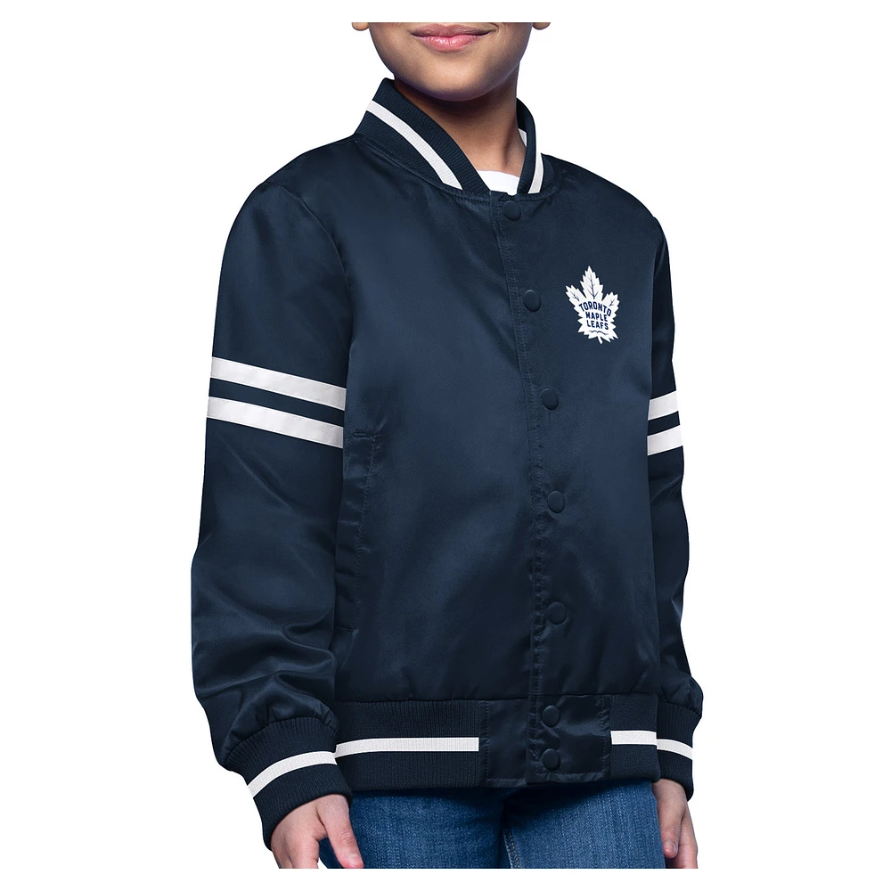 Youth Starter Navy Toronto Maple Leafs Printed Logo Satin Varsity Full-Snap Jacket