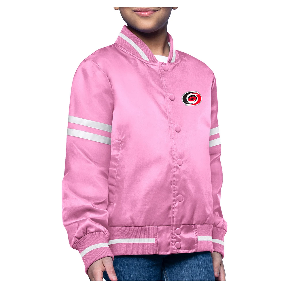 Youth Starter Pink Carolina Hurricanes Printed Logo Satin Varsity Full-Snap Jacket