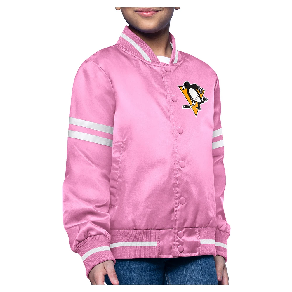 Youth Starter Pink Pittsburgh Penguins Printed Logo Satin Varsity Full-Snap Jacket