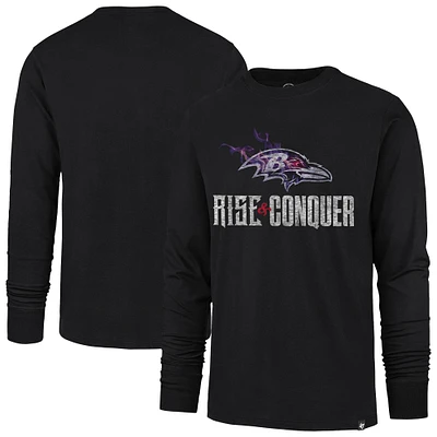 Men's '47 Black Baltimore Ravens Rise and Conquer Franklin Long Sleeve T-Shirt