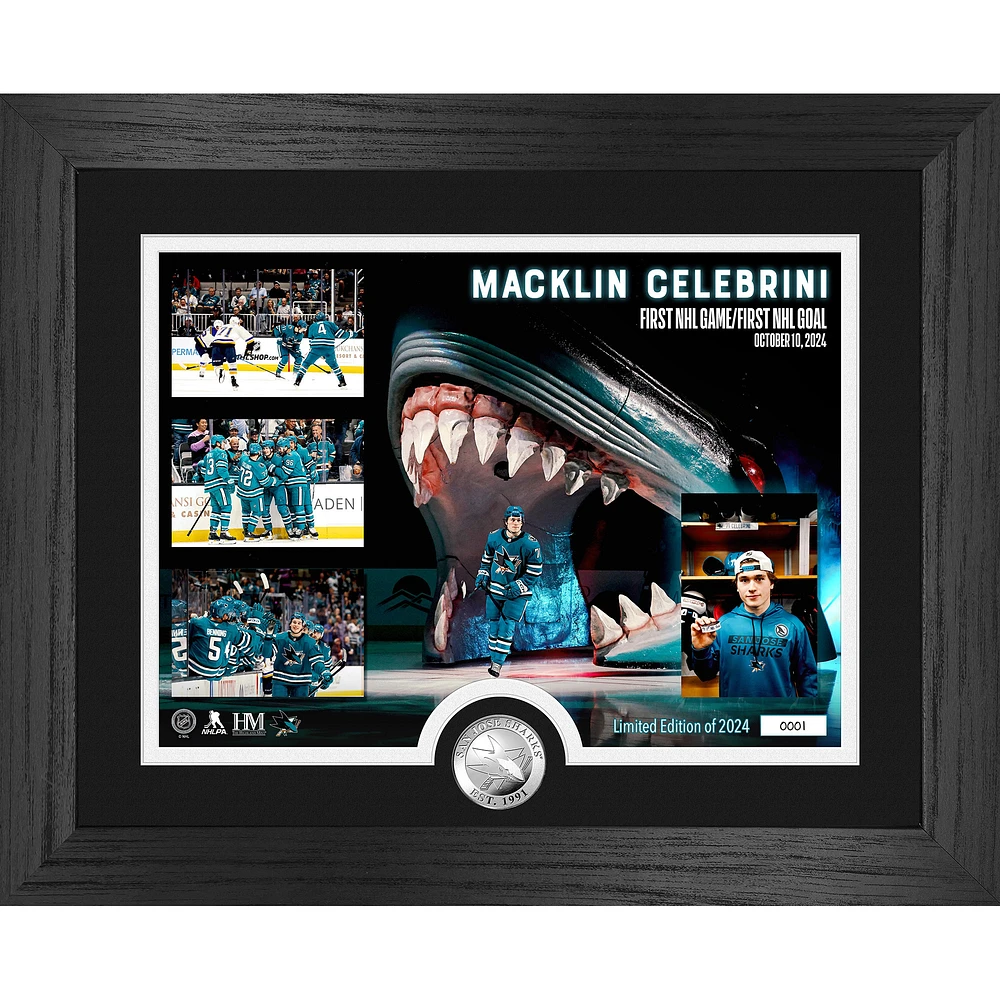 Highland Mint Macklin Celebrini San Jose Sharks First Game First Goal 13" x 16" Framed Silver Coin Photo Mint