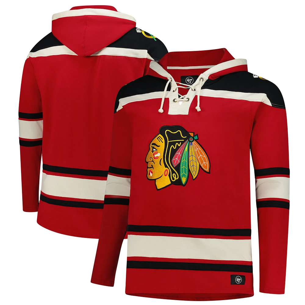 Men's '47 Red Chicago Blackhawks Big & Tall Superior Lacer Fleece Pullover Hoodie
