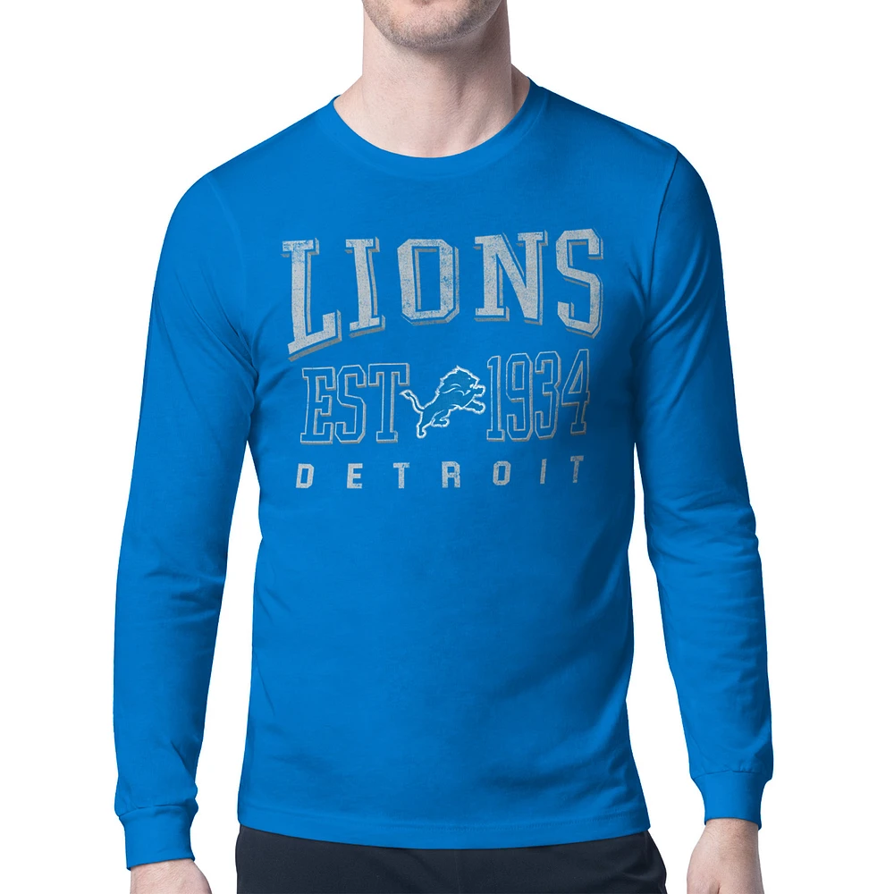 Men's Starter Blue Detroit Lions Retro Team Logo Long Sleeve T-Shirt