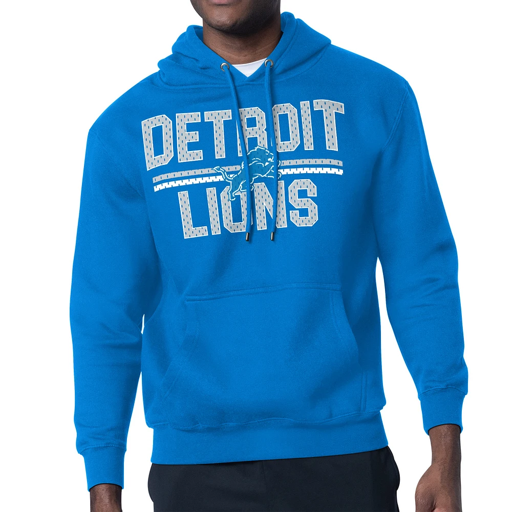 Men's Starter Blue Detroit Lions Mesh Look Retro Team Logo Pullover Hoodie