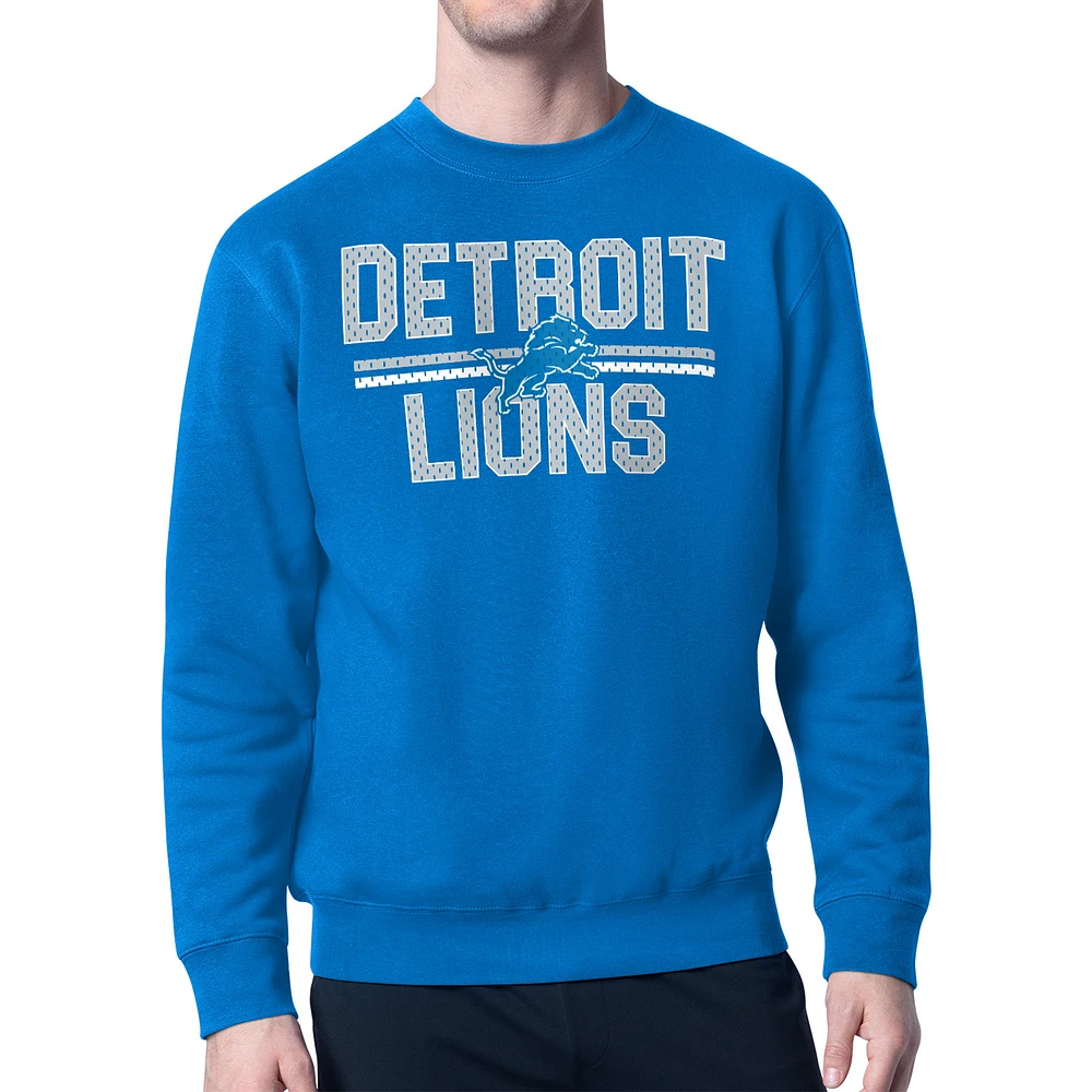 Men's Starter Blue Detroit Lions Mesh Look Retro Team Logo Pullover Sweatshirt