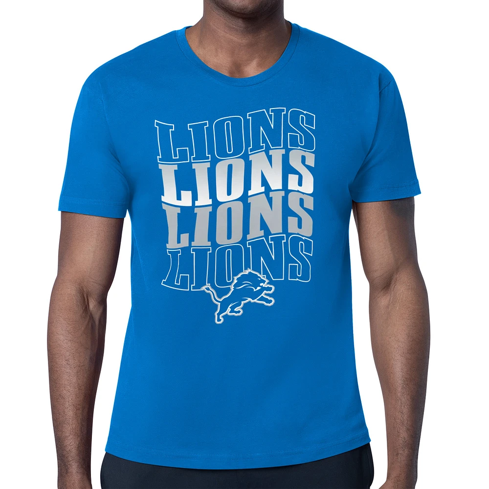 Men's Starter Blue Detroit Lions Four Team Name Retro Logo T-Shirt