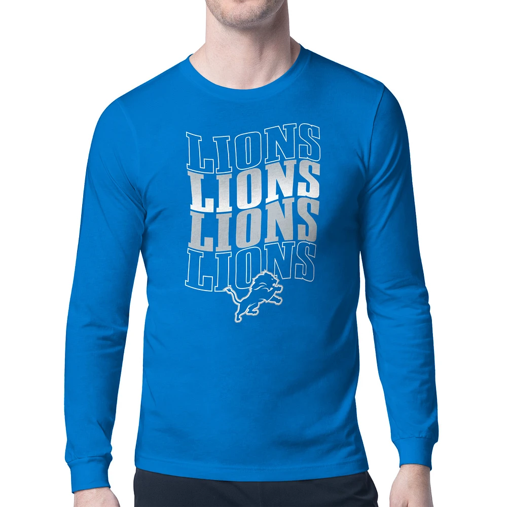 Men's Starter Blue Detroit Lions Four Team Name Retro Logo Long Sleeve T-Shirt