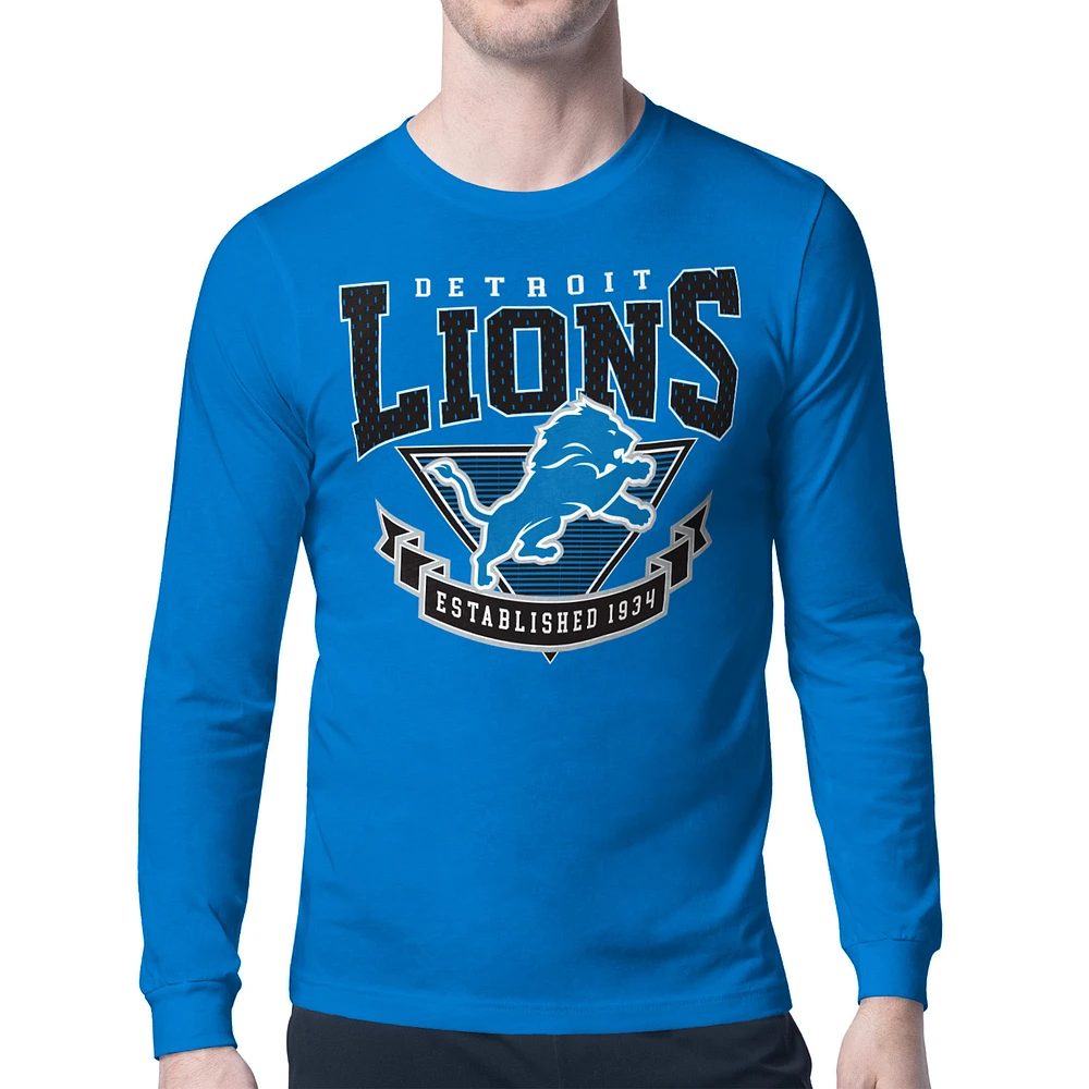 Men's Starter Blue Detroit Lions '80s Inspired Team Logo Long Sleeve T-Shirt