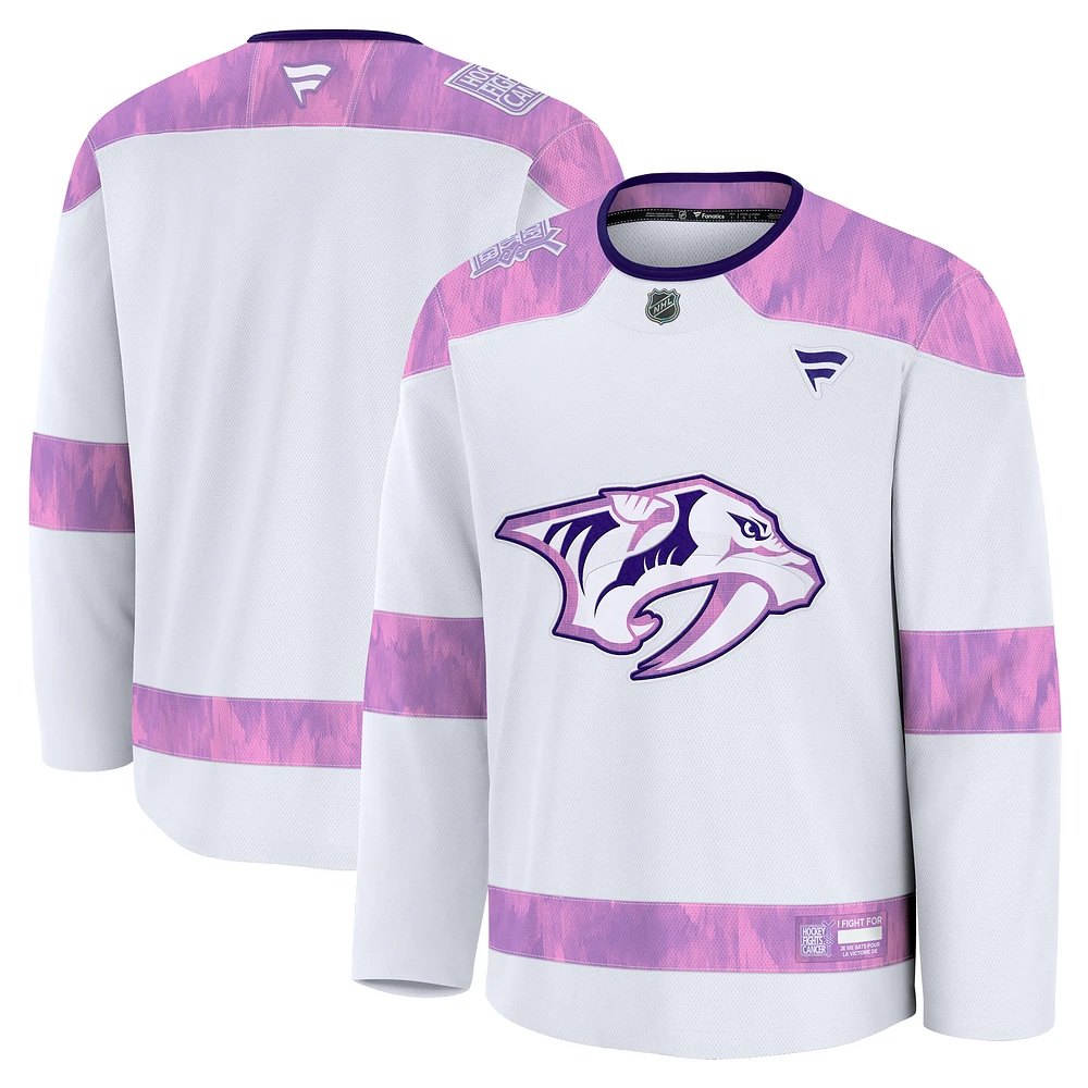 Men's Fanatics White Nashville Predators 2024 Hockey Fights Cancer Practice Jersey