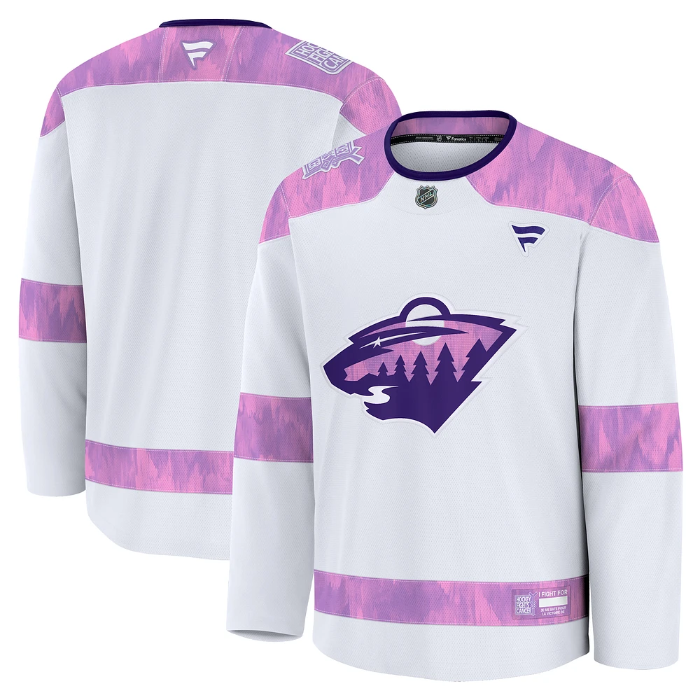 Men's Fanatics White Minnesota Wild 2024 Hockey Fights Cancer Practice Jersey