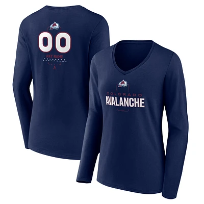 Women's Navy Colorado Avalanche Personalized Name & Number Midfielder Long Sleeve V-Neck T-Shirt