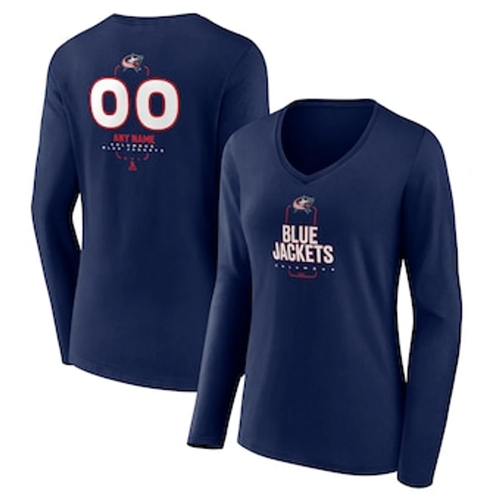 Women's Navy Columbus Blue Jackets Personalized Name & Number Midfielder Long Sleeve V-Neck T-Shirt