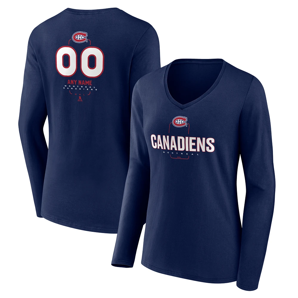 Women's Navy Montreal Canadiens Personalized Name & Number Midfielder Long Sleeve V-Neck T-Shirt