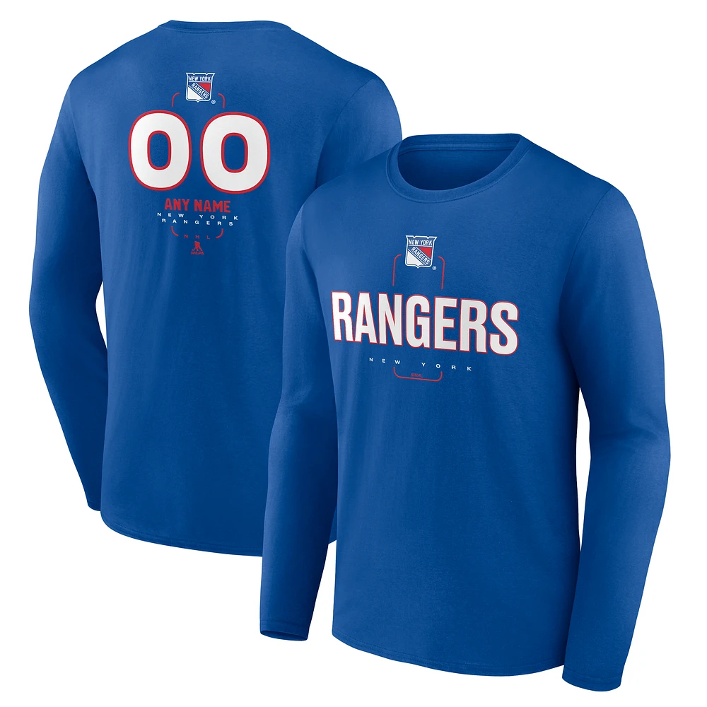 Men's Blue New York Rangers Personalized Name & Number Midfielder Long Sleeve T-Shirt