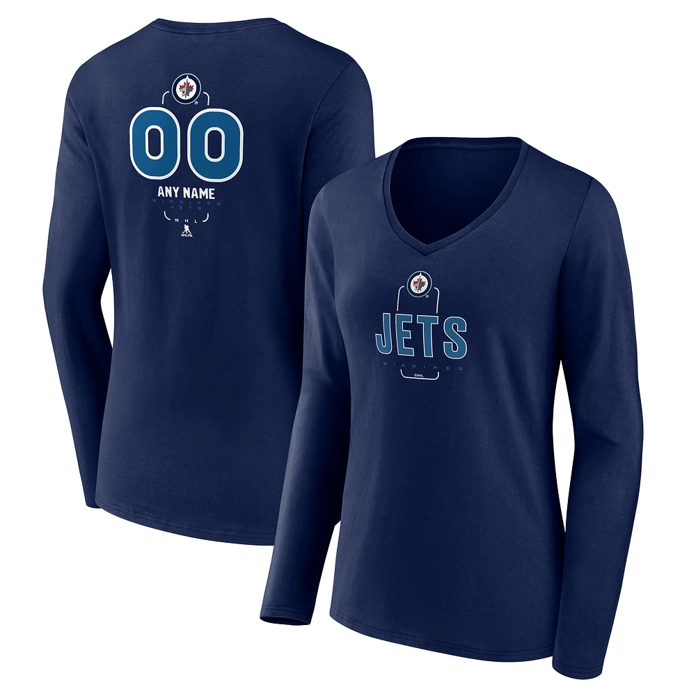 Women's Navy Winnipeg Jets Personalized Name & Number Midfielder Long Sleeve V-Neck T-Shirt