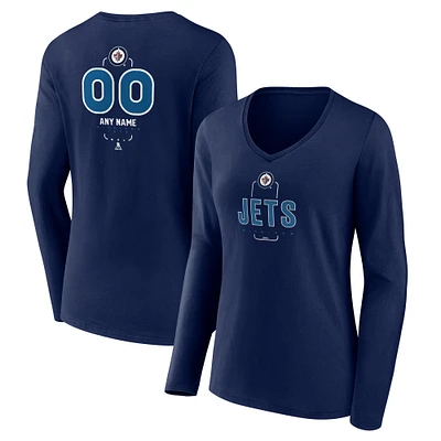 Women's Navy Winnipeg Jets Personalized Name & Number Midfielder Long Sleeve V-Neck T-Shirt