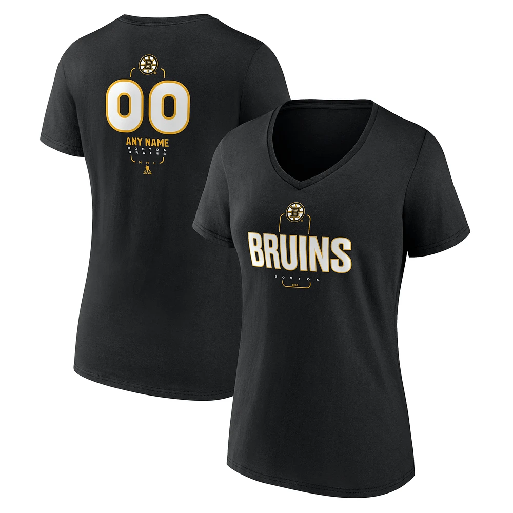 Women's Black Boston Bruins Personalized Name & Number Midfielder V-Neck T-Shirt