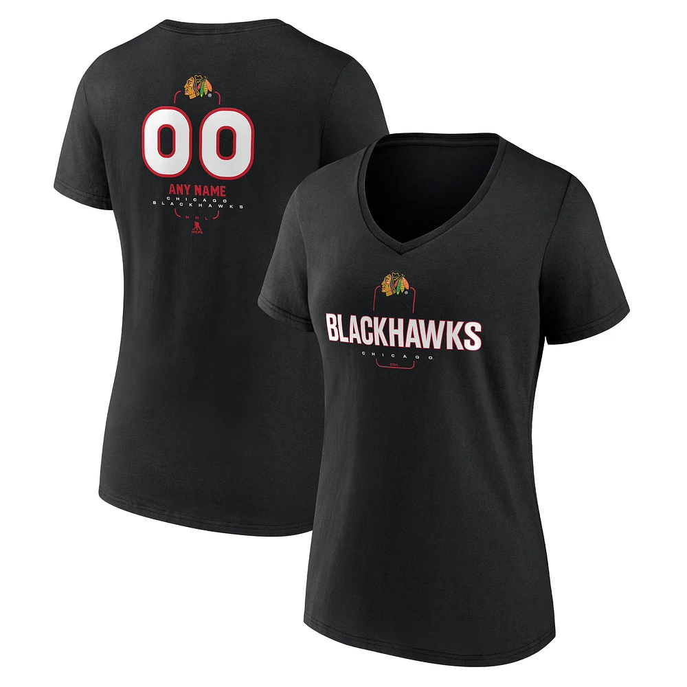 Women's Black Chicago Blackhawks Personalized Name & Number Midfielder V-Neck T-Shirt