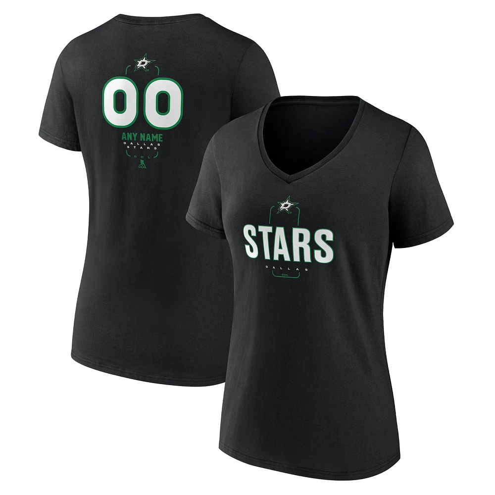 Women's Black Dallas Stars Personalized Name & Number Midfielder V-Neck T-Shirt