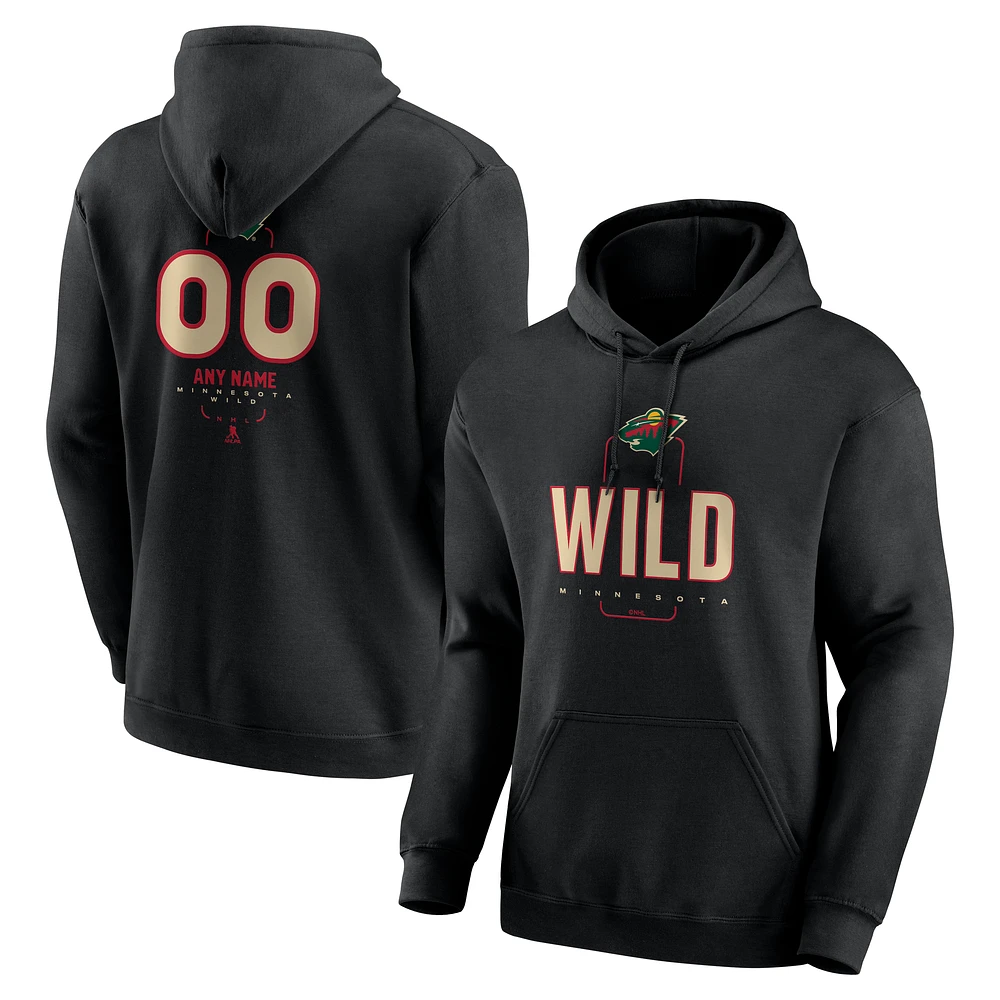 Men's Black Minnesota Wild Personalized Name & Number Midfielder Pullover Hoodie