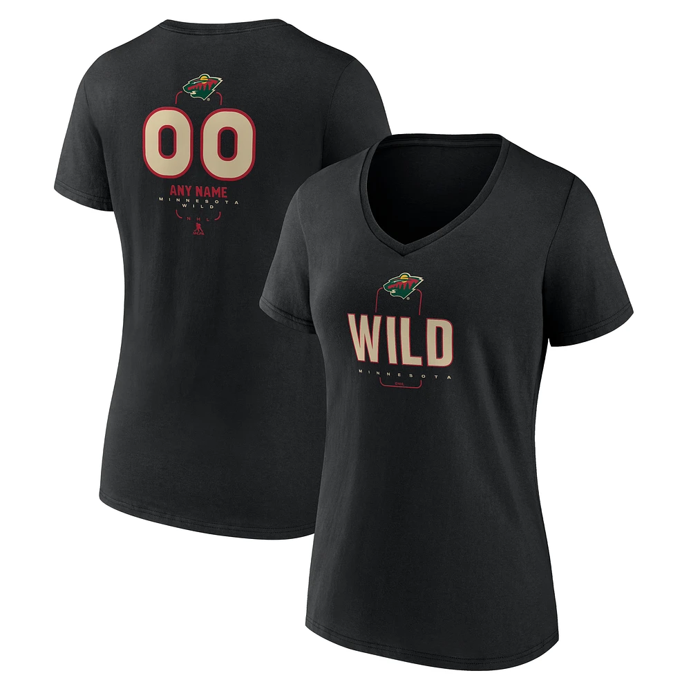 Women's Black Minnesota Wild Personalized Name & Number Midfielder V-Neck T-Shirt
