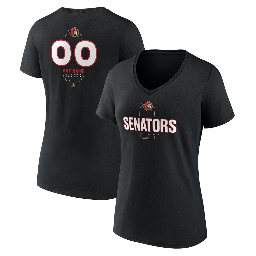 Women's Black Ottawa Senators Personalized Name & Number Midfielder V-Neck T-Shirt