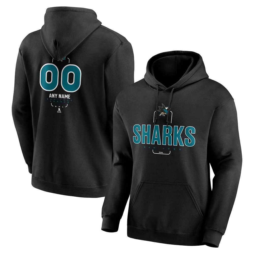 Men's Black San Jose Sharks Personalized Name & Number Midfielder Pullover Hoodie