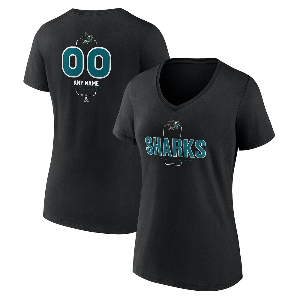Women's Black San Jose Sharks Personalized Name & Number Midfielder V-Neck T-Shirt