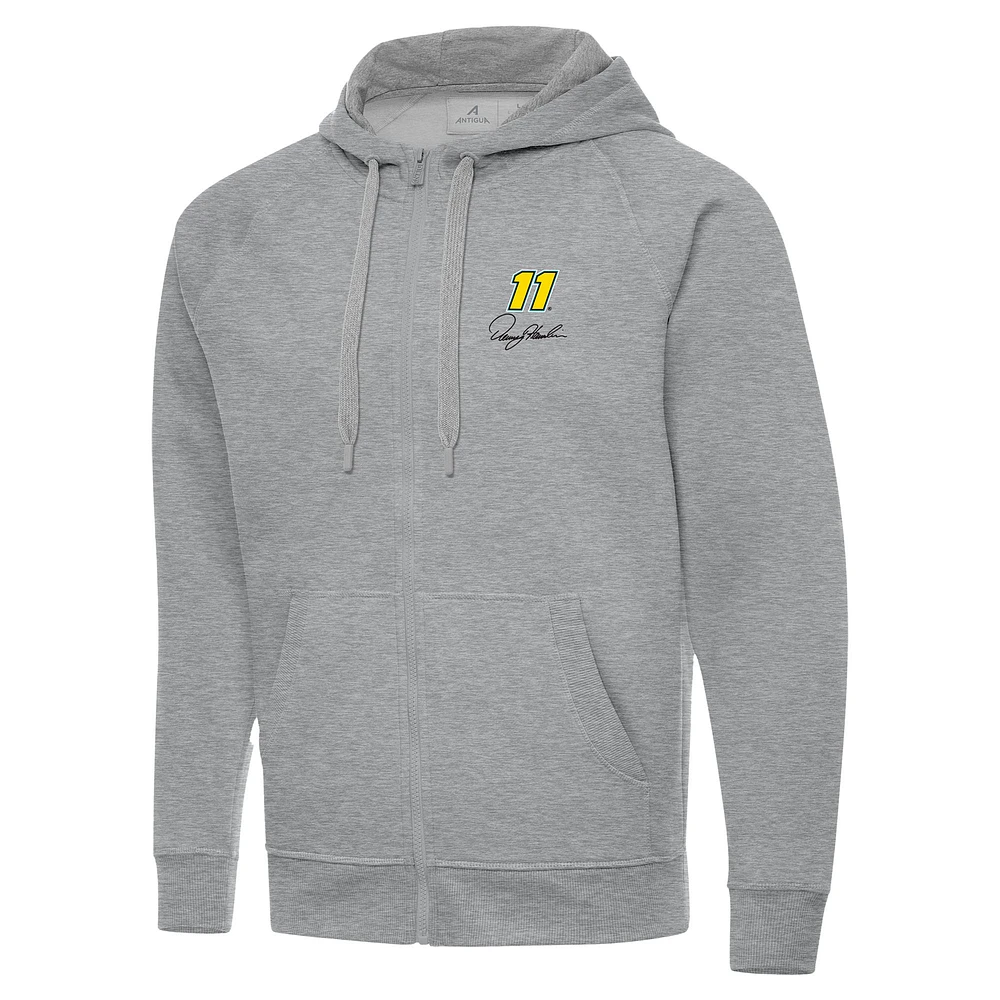 Men's Antigua Heather Gray Denny Hamlin Victory Full-Zip Hoodie