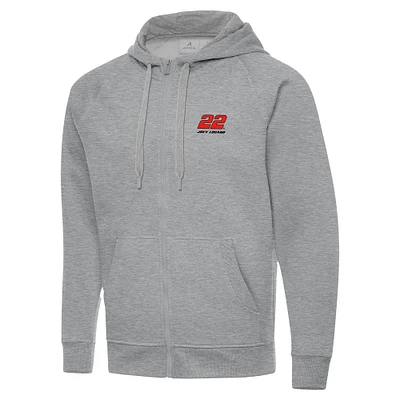 Men's Antigua Heather Gray Joey Logano Victory Full-Zip Hoodie