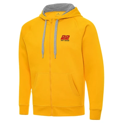 Men's Antigua Gold Joey Logano Victory Full-Zip Hoodie