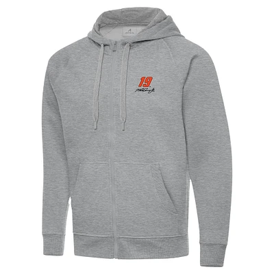 Men's Antigua Heather Gray Martin Truex Jr Victory Full-Zip Hoodie