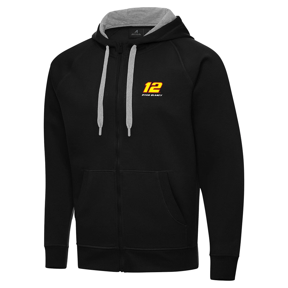 Men's Antigua Black Ryan Blaney Victory Full-Zip Hoodie